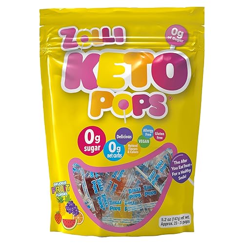Zolli KETO Pops - Caramelos de paletas sin azúcar, vegano, sin gluten, apto para diabéticos, bolsa resellable de 5.2 onzas