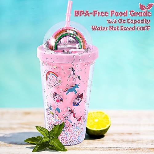 Miniatura 4 de Regalo de unicornio para niñas de 3, 4, 5, 6, 7, 8 años, con botella de agua de animales de peluche, collar de luz nocturna, diadema, bolígrafo de