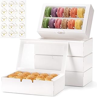 20 Pack Macaron Boxes with Window - 7.3x4.6x2 in Macaron Packaging Containers Holds 12-16 pcs,Small Cookie, Truffle and chocolate covered strawberry boxes for Gift Giving