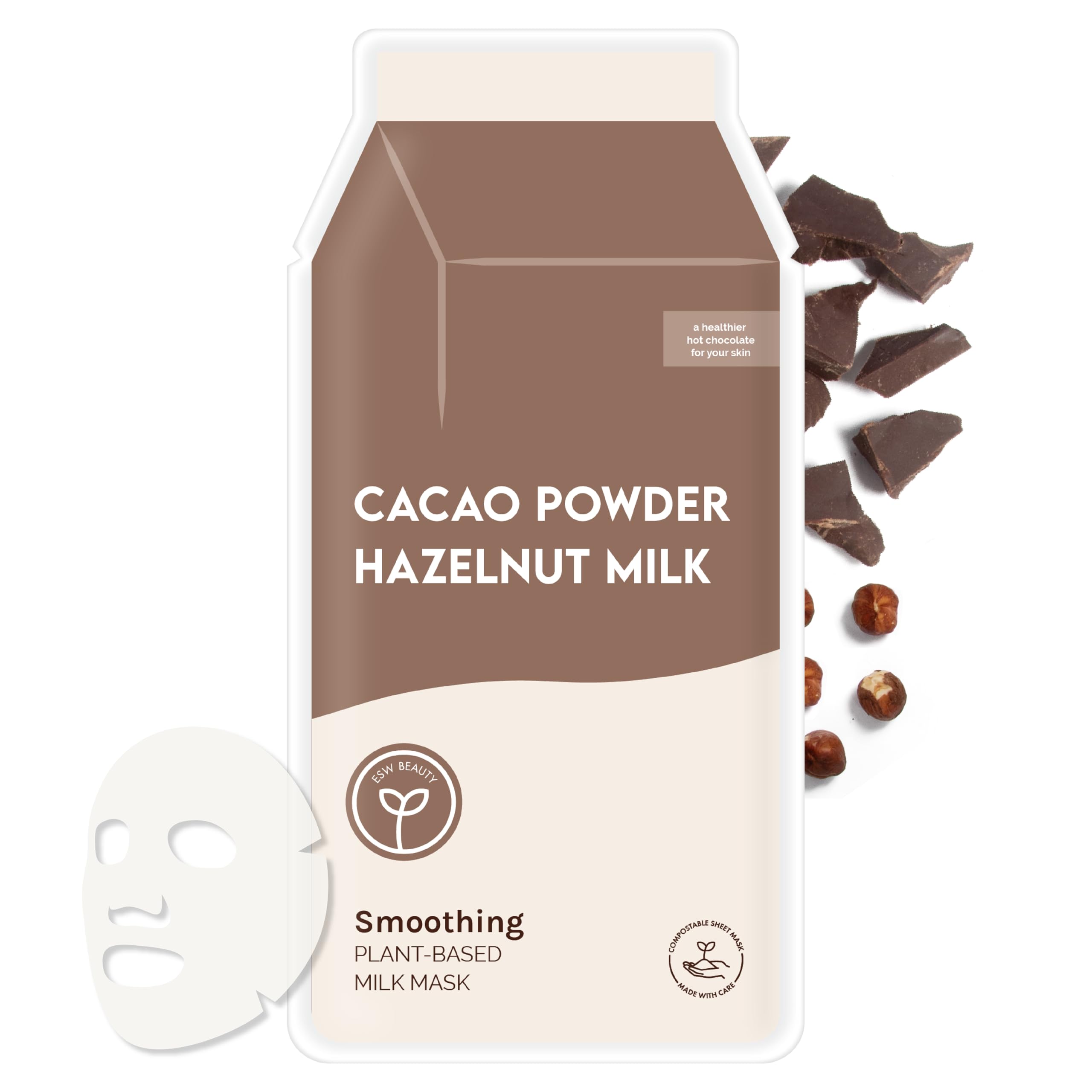 ESW Beauty Cacao Powder – Smoothing Plant-Based Milk Face Mask – Cacao & Hazelnut for Aging & Sensitive Skin – Plumps, Softens & Promotes Youthful