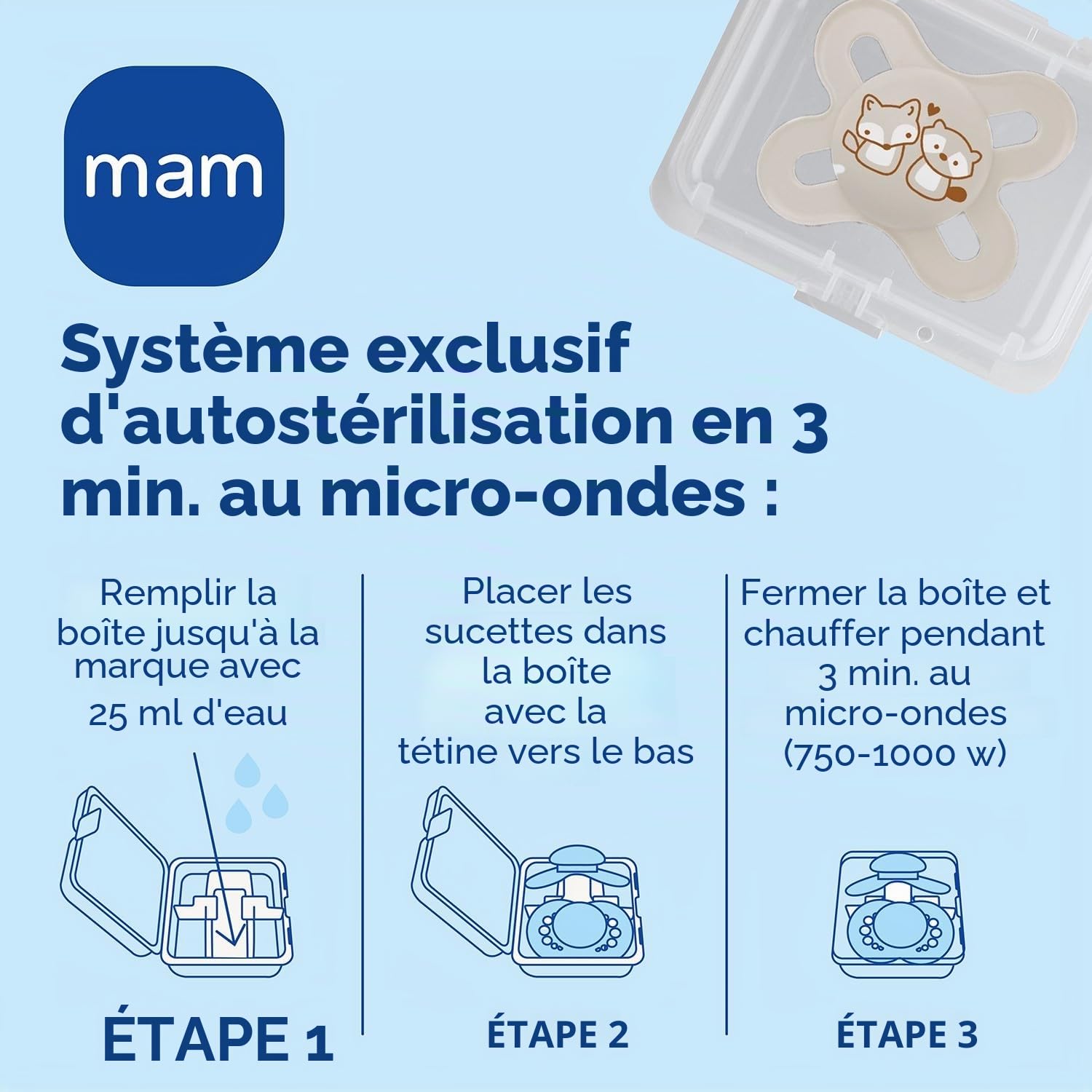 MAM Welcome to the World G101-3 Biberones Easy Start Anti-Colic, 1 tétine Start et 1 Broche Clip 0 mois Bleu