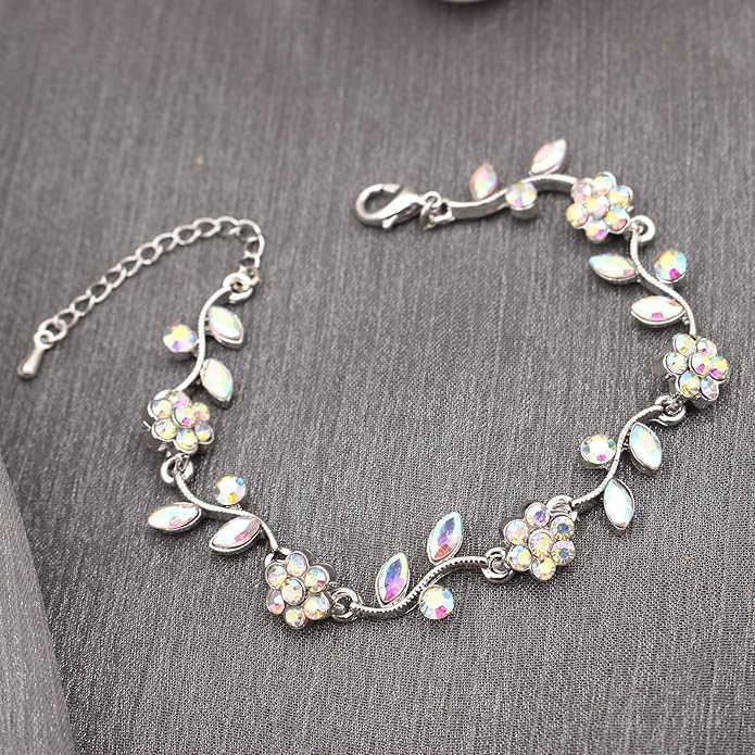 Elegant Wedding Austrian Crystal Flower Choker Necklace Dangle Earrings Bracelet Jewelry Set for Women Prom Party Bridal - Image 4