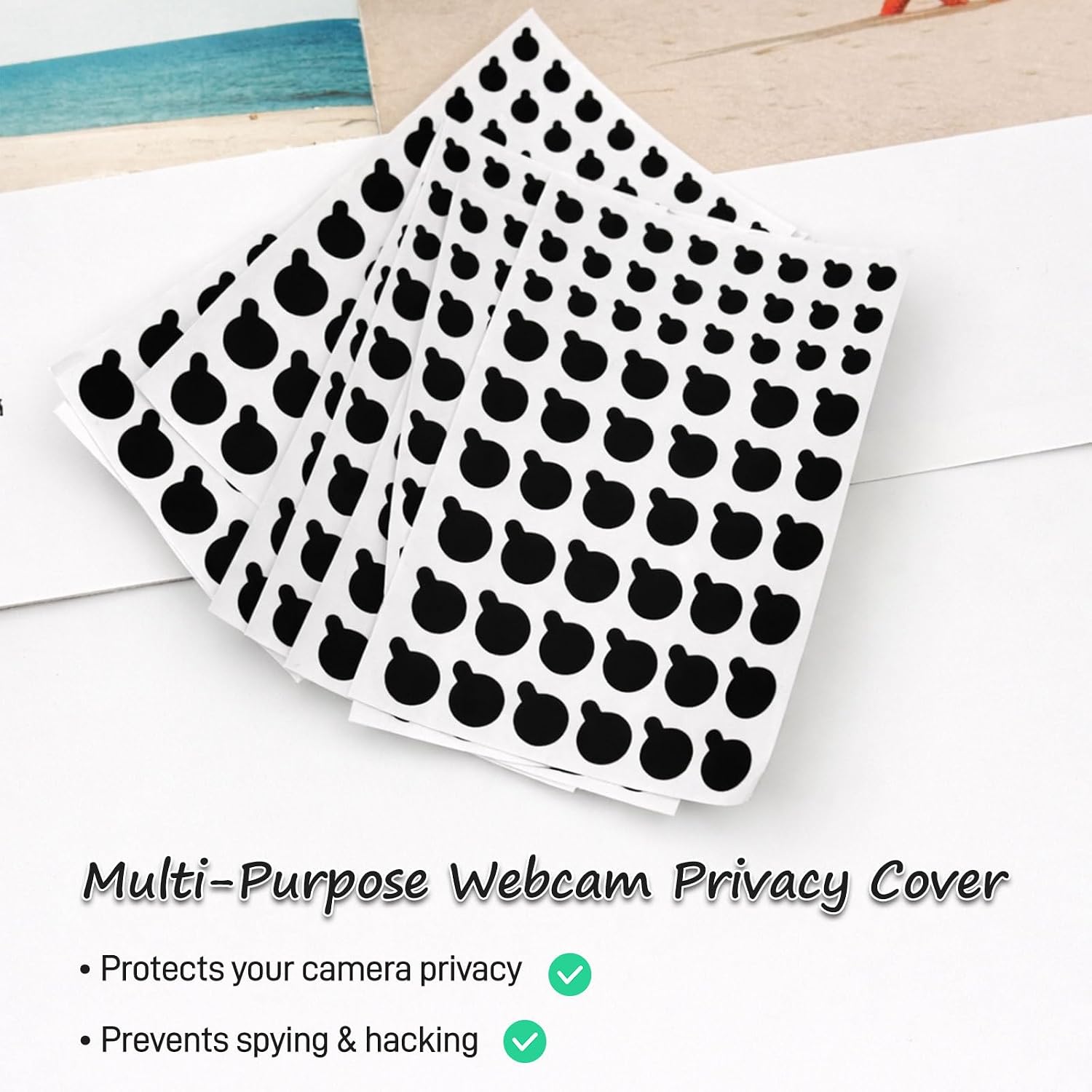 Solid Color Webcam Privacy Stickers, Anti-Peeping Camera Cover Tabs, Reusable Low-Tack Vinyl Covers, Multi-Size Black Sheets (7 Pack, Matte Finish)