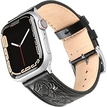 for Apple Watch Band Leather 40mm 38mm 44mm 42mm, Retro Pattern Leather Classical Replacement Smart Watch Band for iWatch Men Women Series SE 6 5 4 3 2 1