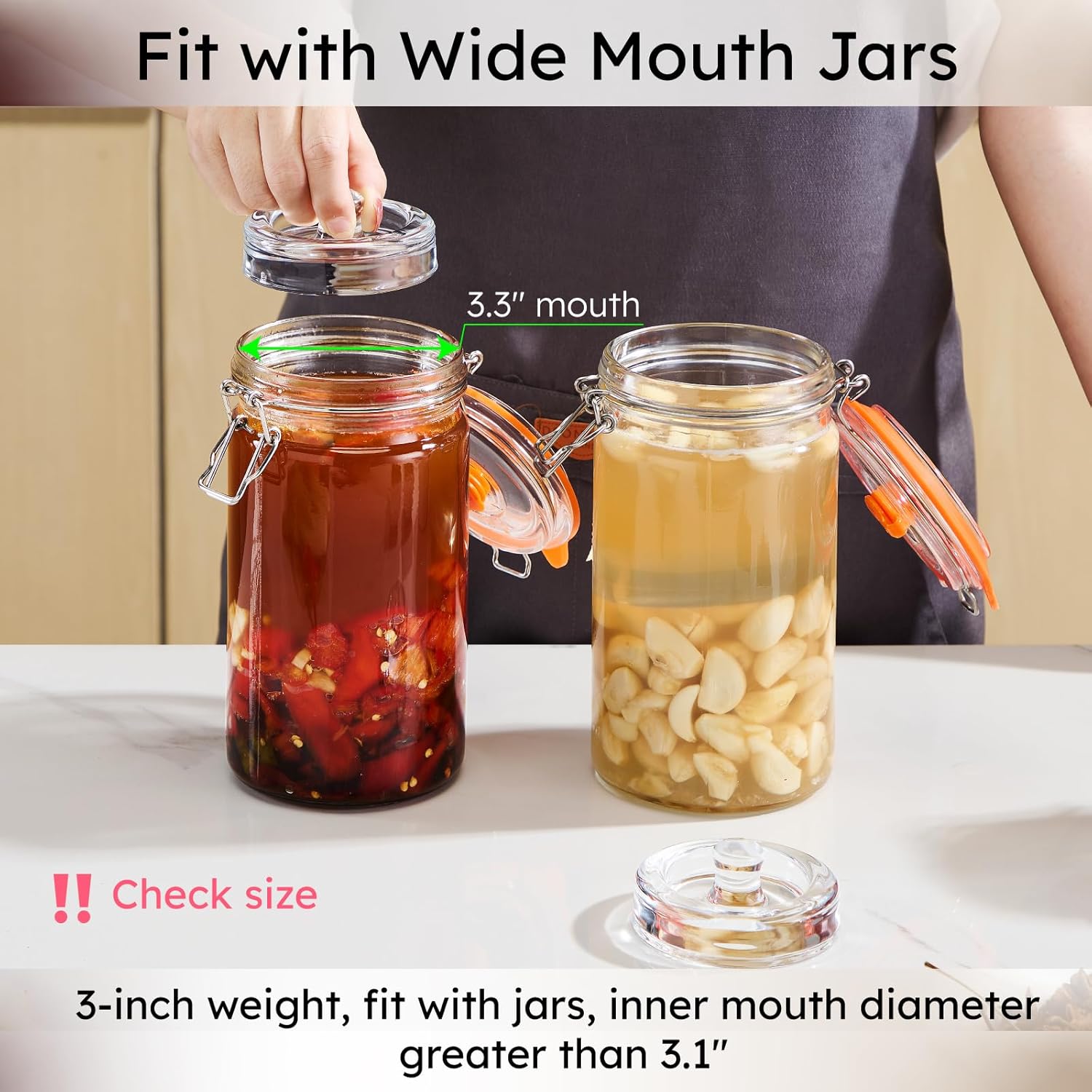 Jillmo Easy Grip Fermentation Weight for 1 Gallon Jars, 3inch Large and Heavy Glass Fermenting Weights for Large and Wide Jars, Pack of 2 - Image 3