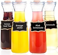 AYL Set of 4 40oz Glass Carafes with Flip Top Lids - Clear Pitchers for Mimosa Bar, Brunch, Juice, Iced Tea, Lemonade & Parties