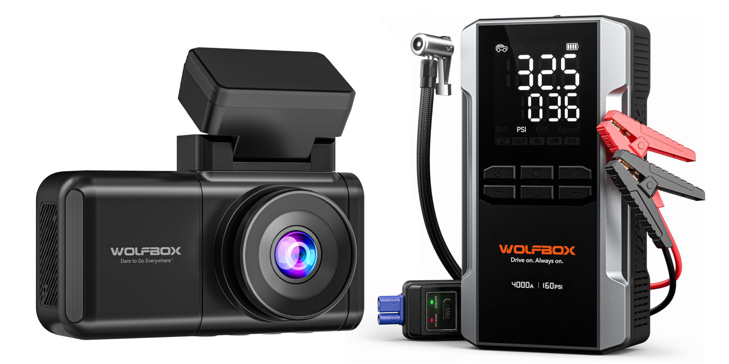 WOLFBOX 4000A Jump Starter with 160PSI Air Compressor X3 PRO Dash Cam