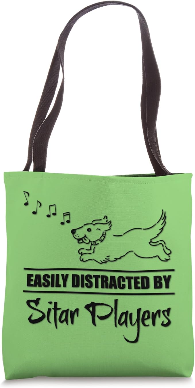 Dog Easily Distracted By Sitar Players Music Notes Tote Bag