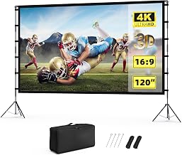Projector Screen Outdoor, Projector Screen with Stand Portable 120" Foldable Projection Screen, KHQ 10 Feet Indoor Home Theater Movie-Screen with Carrying Bag for Backyard Movie Night