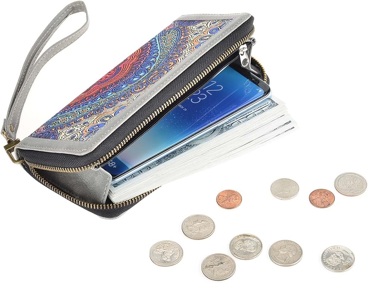 Miniatura 4 de HAWEE Cartera larga de cuero con cremallera para teléfono celular, tarjetero, monedero