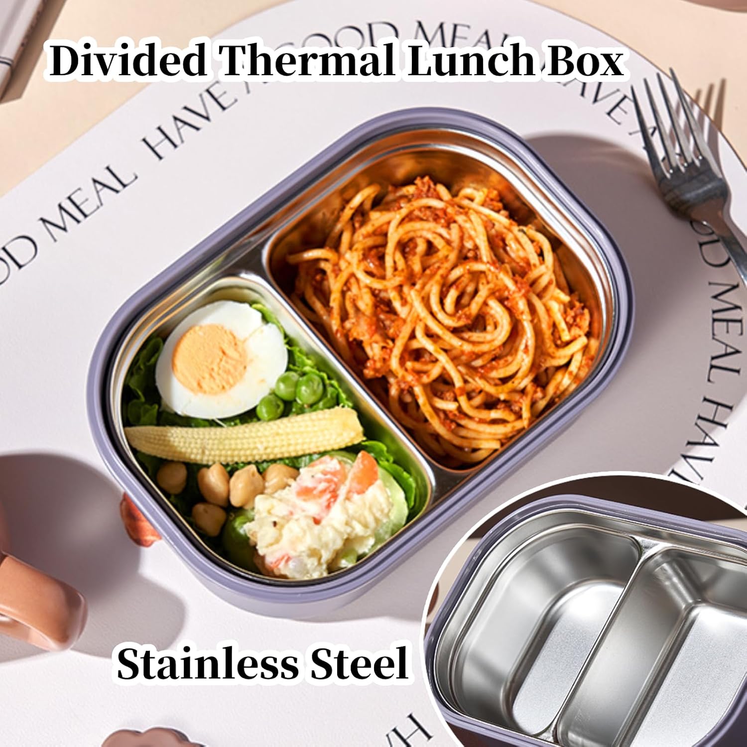 AUNMAS Stainless Steel Lunch Box, 2 Compartment Metal Lunch Containers Leak Proof Insulated Food Containers with Removable Dividers for Office Workers(Violet) - Image 4