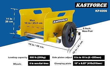 KF4006 Panel Dolly, 600 Lbs Capacity, Drywall Mover with 8 Non-Flat Wheels, 0~10 Inch Adjustable Clamp Cart, Wood Fence Door Dolly, Lifting Handles