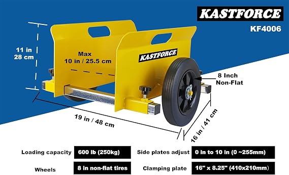 KF4006 Panel Dolly, 600 Lbs Capacity, Drywall Mover with 8 Non-Flat Wheels, 0~10 Inch Adjustable Clamp Cart, Wood Fence Door Dolly, Lifting Handles