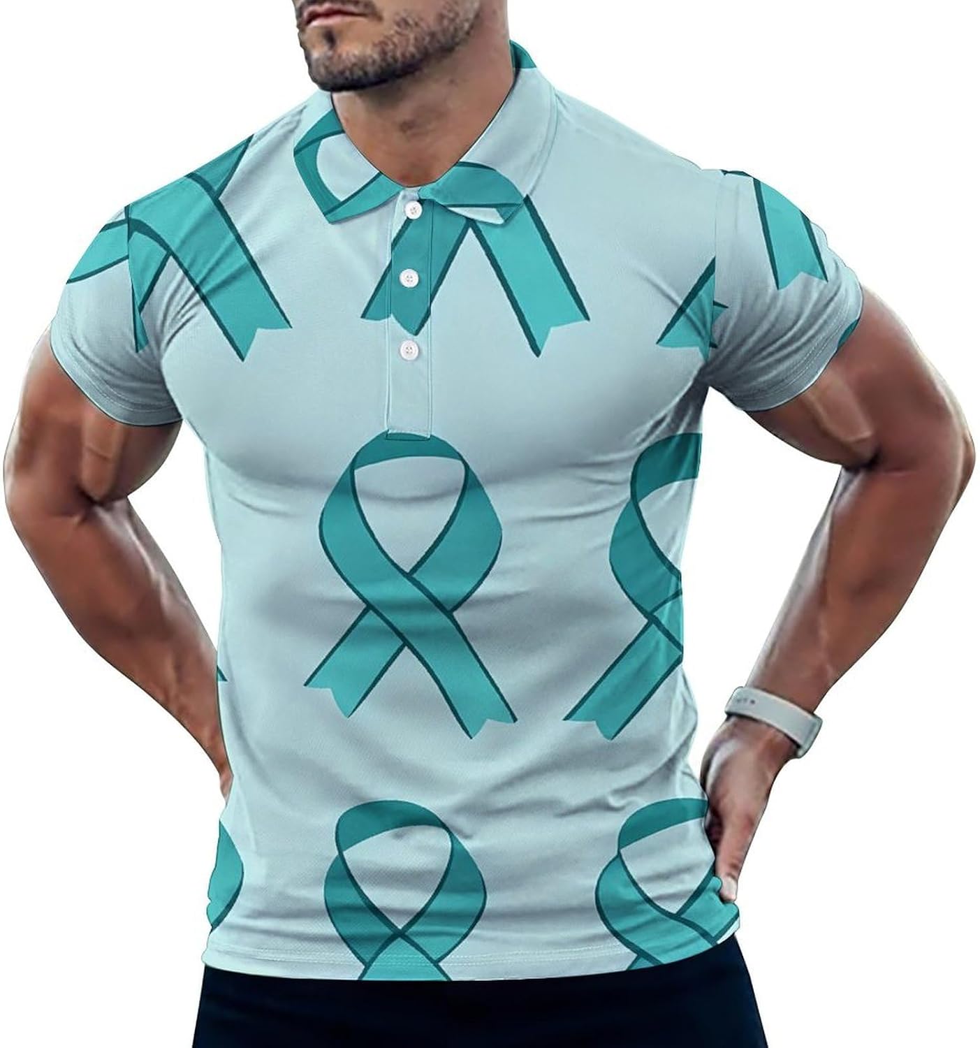 Cervical Cancer Awareness Ribbon Men's Polo Golf Shirts Collared T-Shirt | short sleeve,three button,quick dry,machine washable,summer tee top