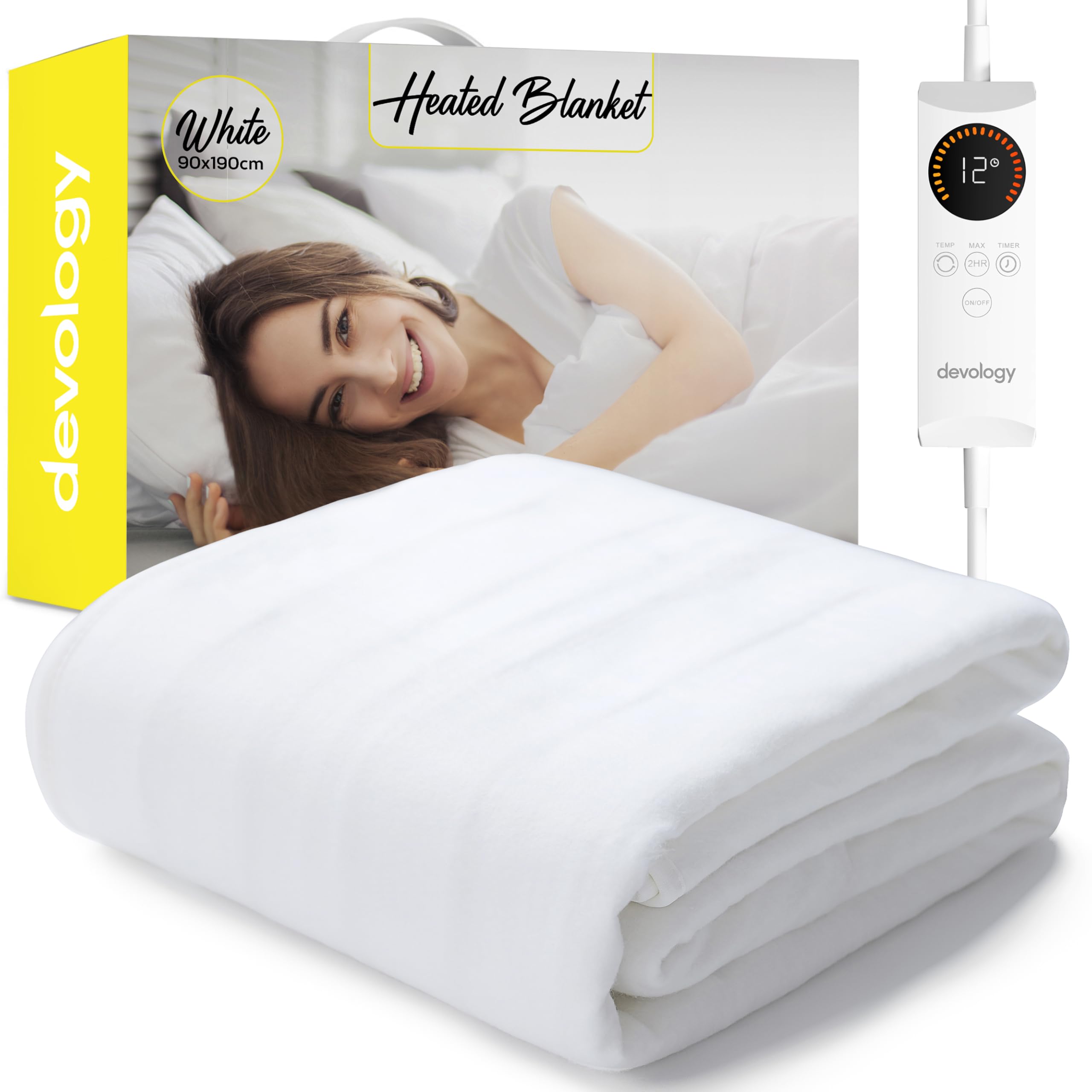Electric Blanket - Fully Fitted Mattress Cover With Elastic Straps - Premium Fleece Easy F...
