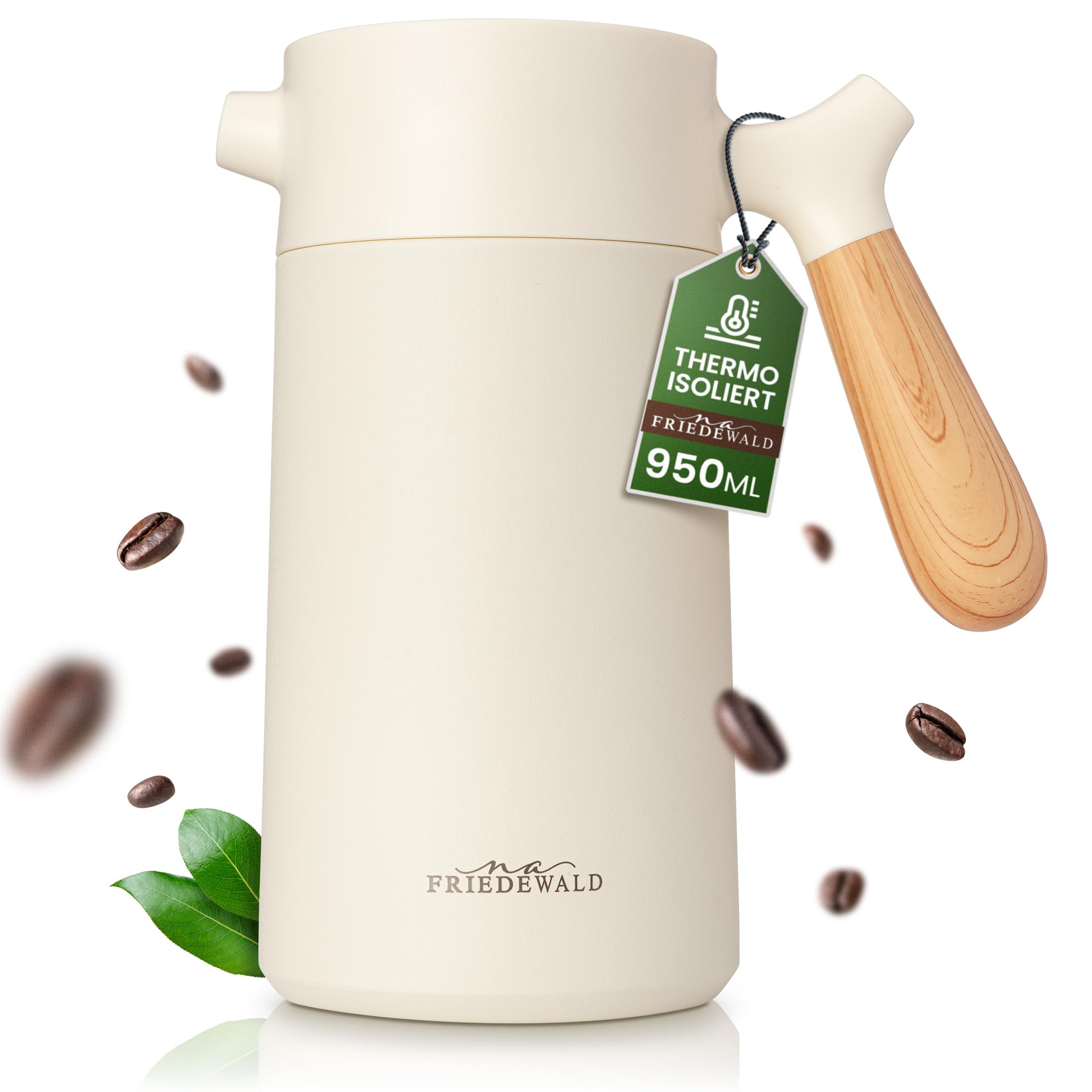 Friedewald® Thermo French Press - für Kaffee & Tee - 1L/8 Tassen - für Camping und Zuhause - doppelwandig isoliert - Französische Kaffeepresse - Österreichischer Edelstahl - 8h Thermo (Creme-Beige)