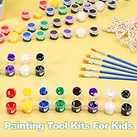 Vista 5 de Juego de pintura acrílica para niños, juego de 24 pinturas lavables en 8 colores, mini tiras de pintura acrílica con 24 pinceles de pintura, mini