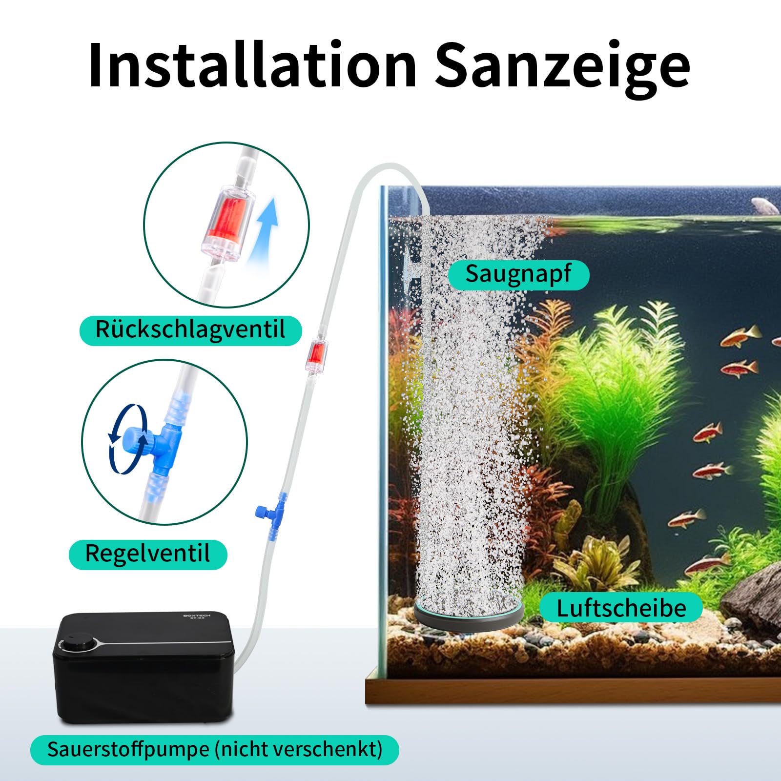 boxtech Set di piastre in sabbia per acquario, diffusore per acquario, diffusore per ossigeno disciolto (80 mm)