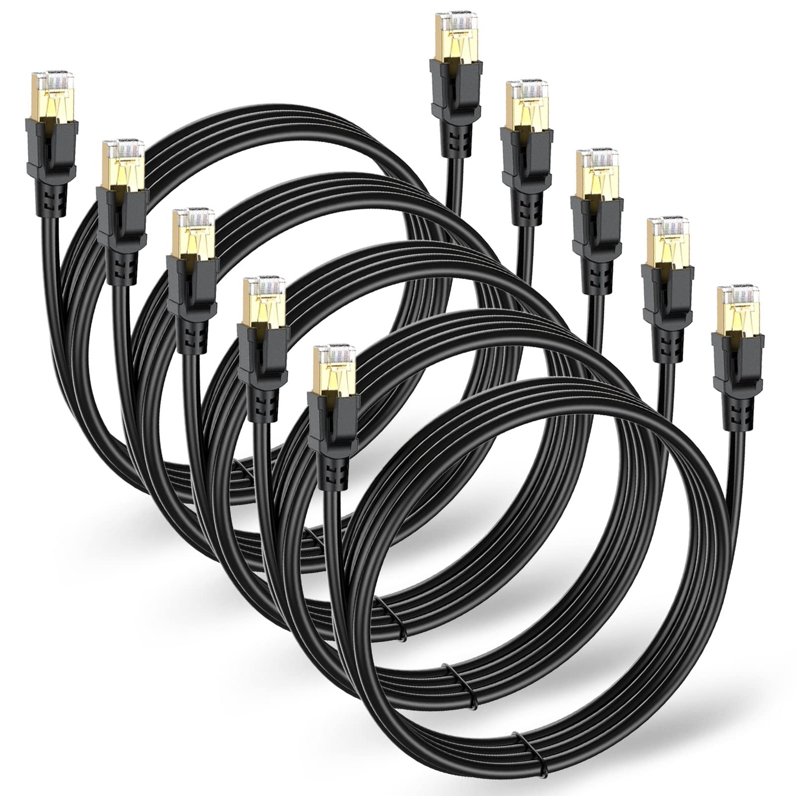 UVOOI Cat8 Ethernet Cable 6FT 5-Pack, High Speed Cat 8 Internet Cable SFTP Ethernet Patch Cord 40Gbps 2000Mhz Gaming for Router, Modem, Switches, Laptop, Gaming, Home Network