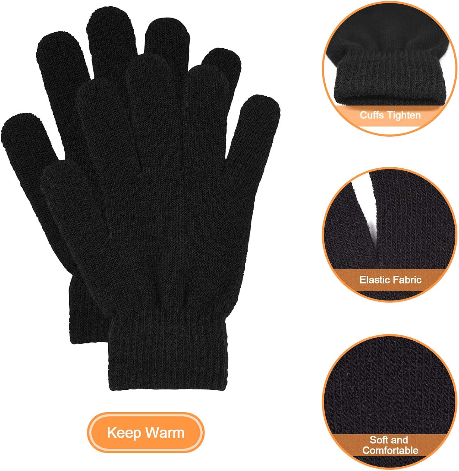 MENOLY 3 Pairs Winter Magic Gloves Adult Knit Gloves Warm Stretchy Knit Gloves One Size Fits Men Women Teens, Black at  Men’s Clothing store
