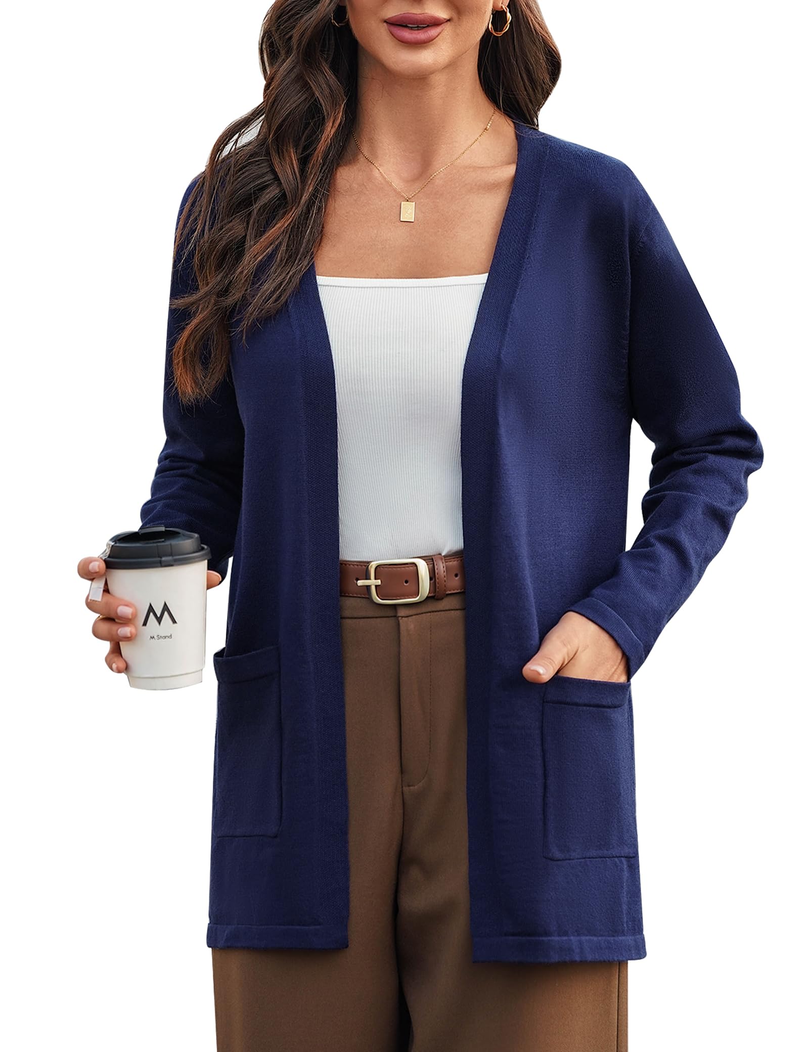 BSBUY Cardigan à Manches Longues Pour Femme, Col En V, Avec Boutons Et Poches Pratiques, Cardigan Ouvert, Gilet Femme Cardigan Chic Et Elégant Adapté à Toutes Les Saisons