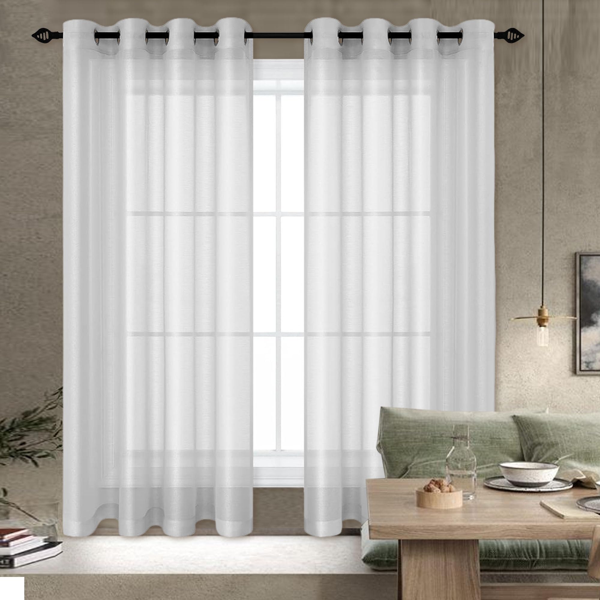 TAOLITAO Sheer Curtainsc 240 x 210 cm Light Filtering Short Voile Curtains Solid Color for Living Room Kitcken Bedroom, Light Grey