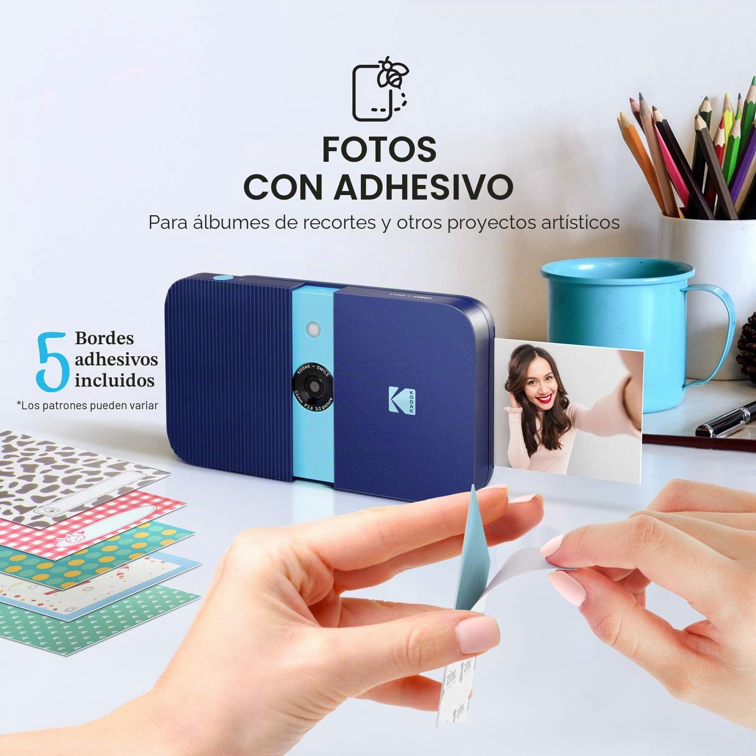 KODAK Smile Cámara digital de impresión instantánea, Cámara de 10MP que abre al deslizarse c/impresora 2x3 ZINK, Pantalla, Enfoque fijo, Flash automático y edición de fotos, Azul