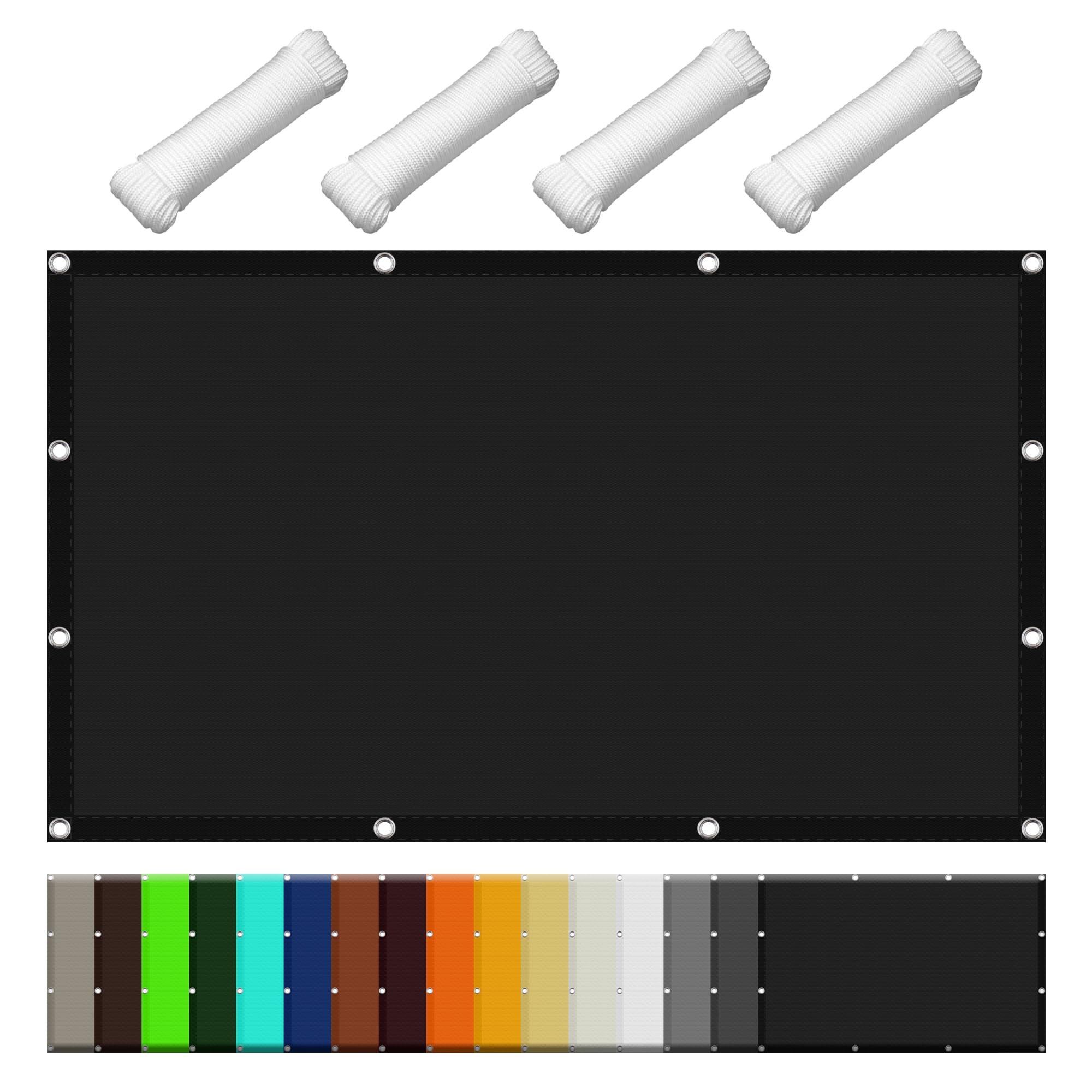 Voile d'ombrage imperméable 2,6x3,8m en tissu noir avec oeillets pour pergola et terrasse