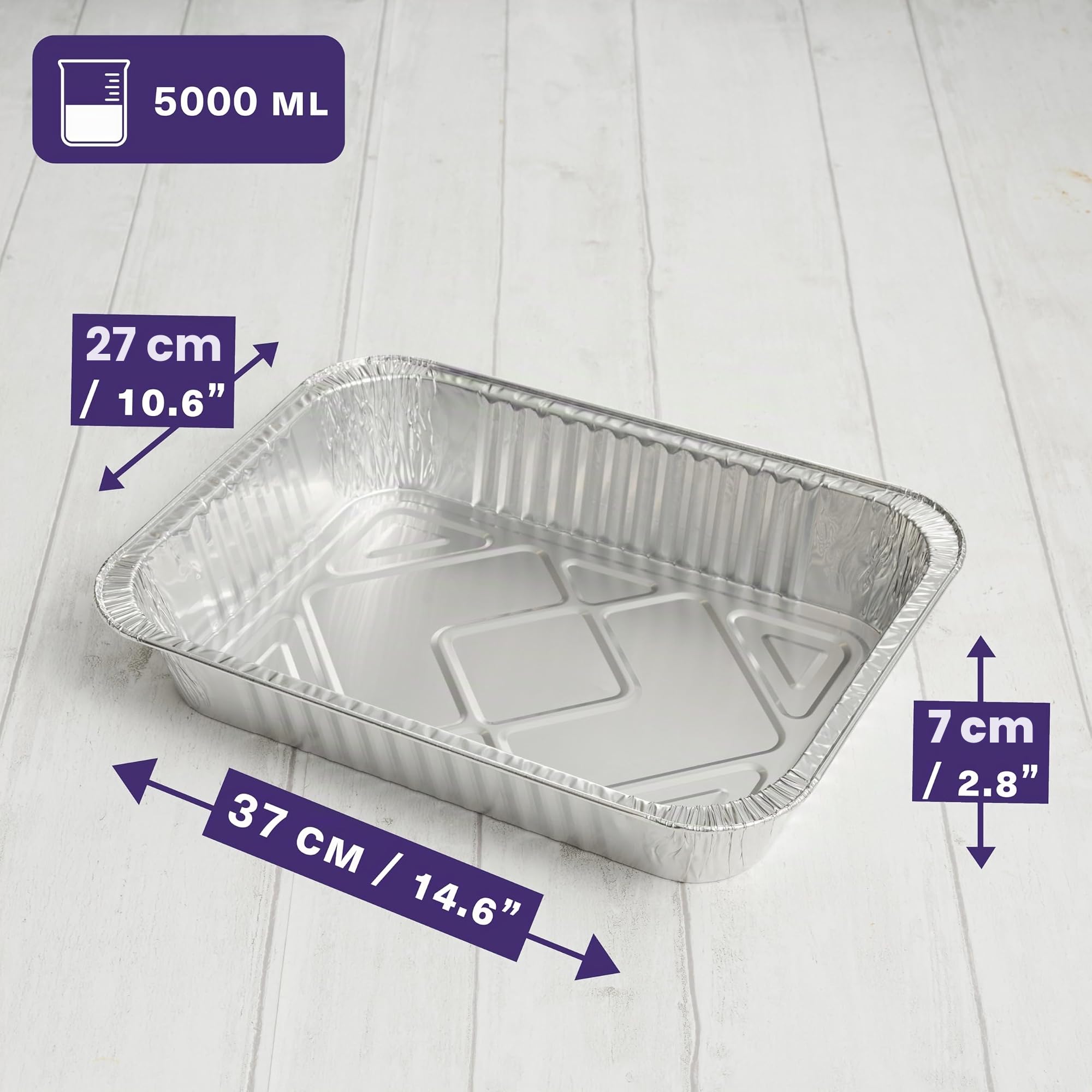 MATANA 25 Bandejas de Aluminio para Horno 37x27 cm (5000 ml) – Bandejas Aluminio Desechables Grandes, Recipientes de Aluminio Resistentes para Hornear, BBQ y Catering
