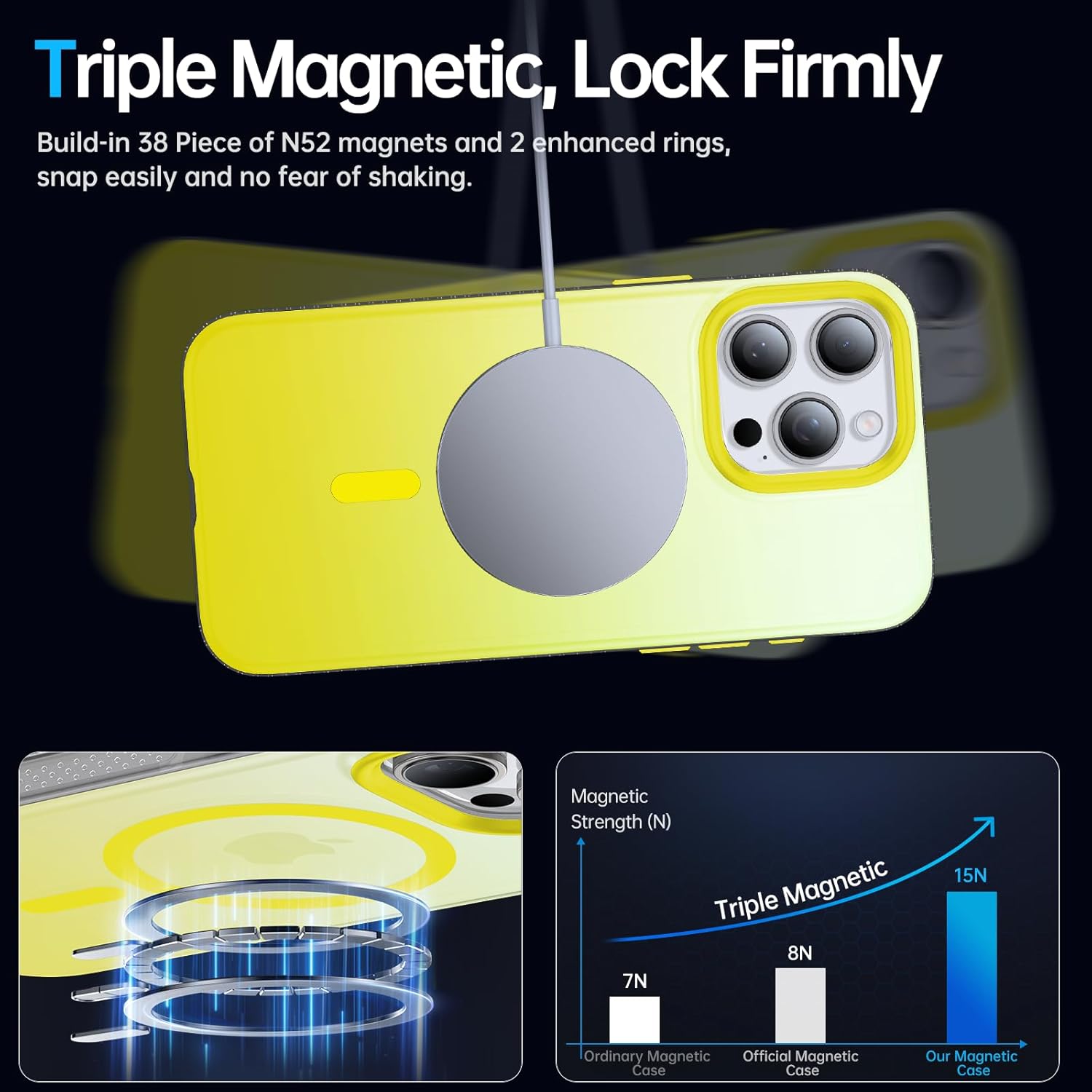 Magnetic for iPhone 14 Pro Case [Strong Magnetic] [10FT Military Grade Protective] Translucent Matte Slim Case for iPhone 14 Pro Phone Case (6.1"),Gradient Yellow