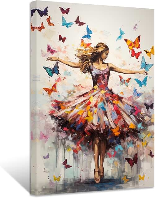 ZXHYWYM Abstract Girl Canvas Wall Art Dancing Woman with Butterfly Paint...