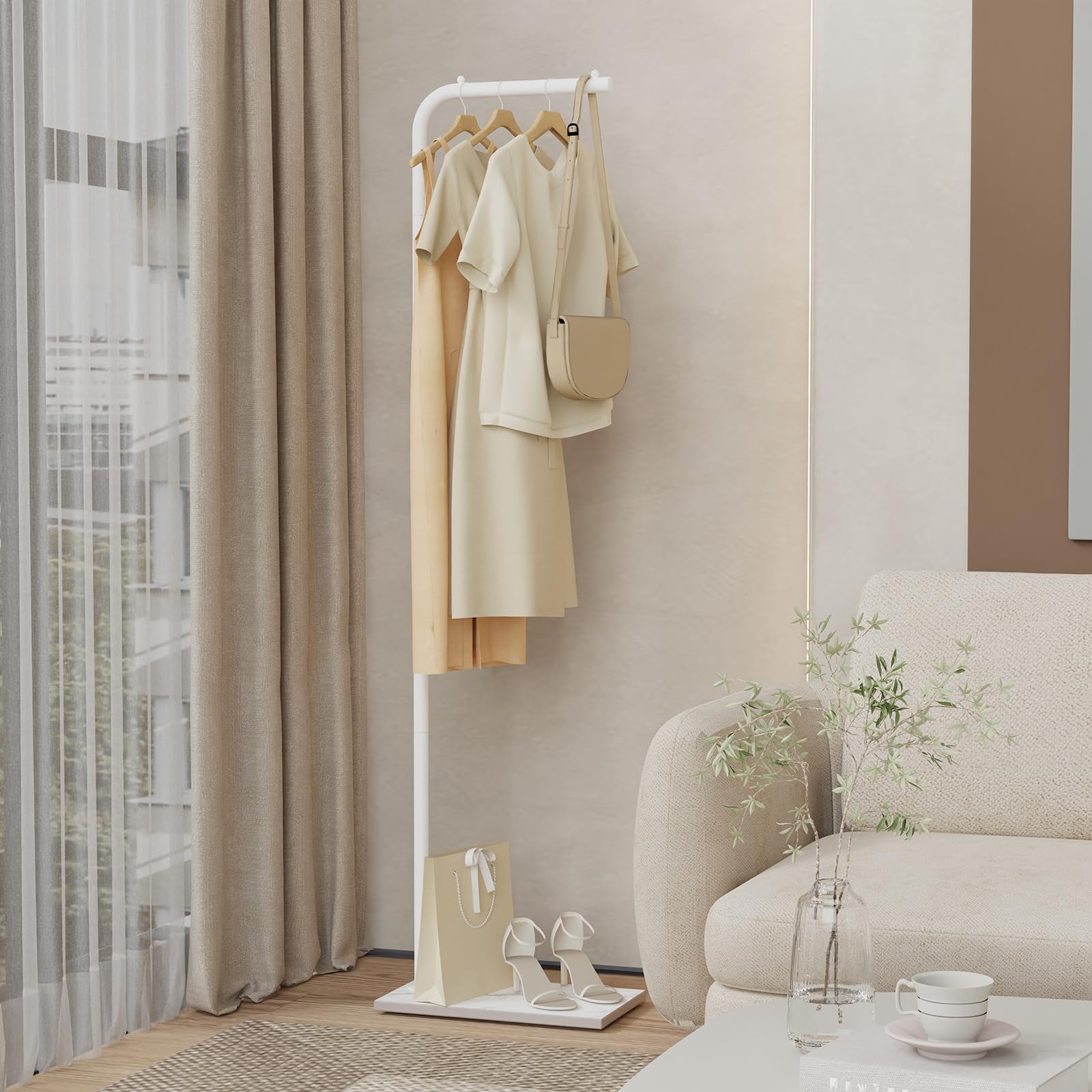 Freistehend Kleiderständer, Modern Garderobenständer, Jackenständer, Begehbarer Kleiderschrank, für Wohnzimmer Schlafzimmer Büro, 26x39x180cm, Weiß