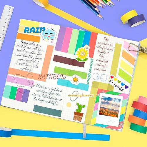 Miniatura 2 de WAPETASHI Juego de 60 rollos de cinta washi  Cinta adhesiva de color arcoíris de 0.59 pulgadas, cinta decorativa para diario de viñetas, álbumes de