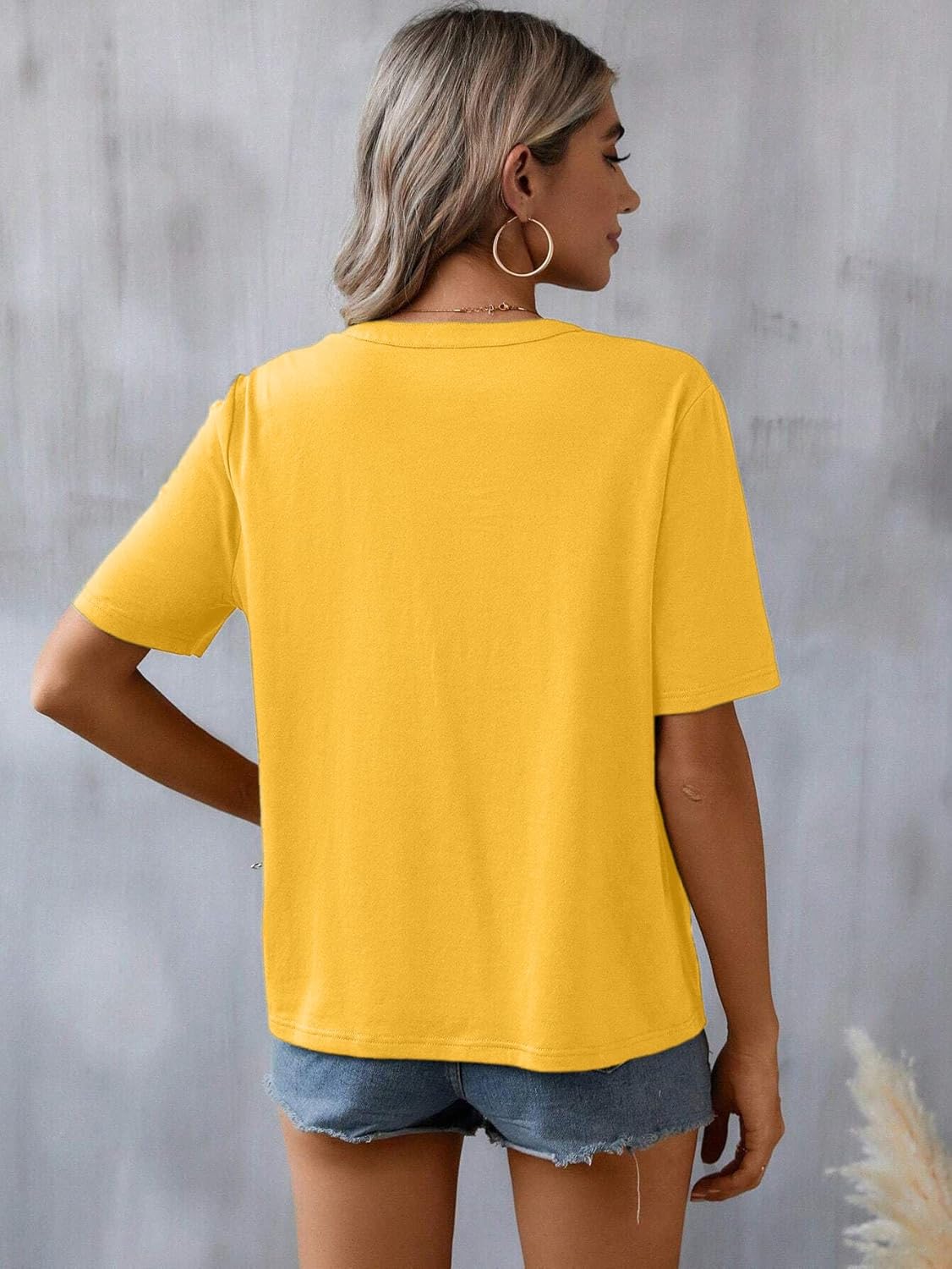 Mexican Shirts for Women Embroidered Tops Traditional Summer Blouse Floral Tunic V Neck Short Sleeve T Shirt Yellow - Image 4