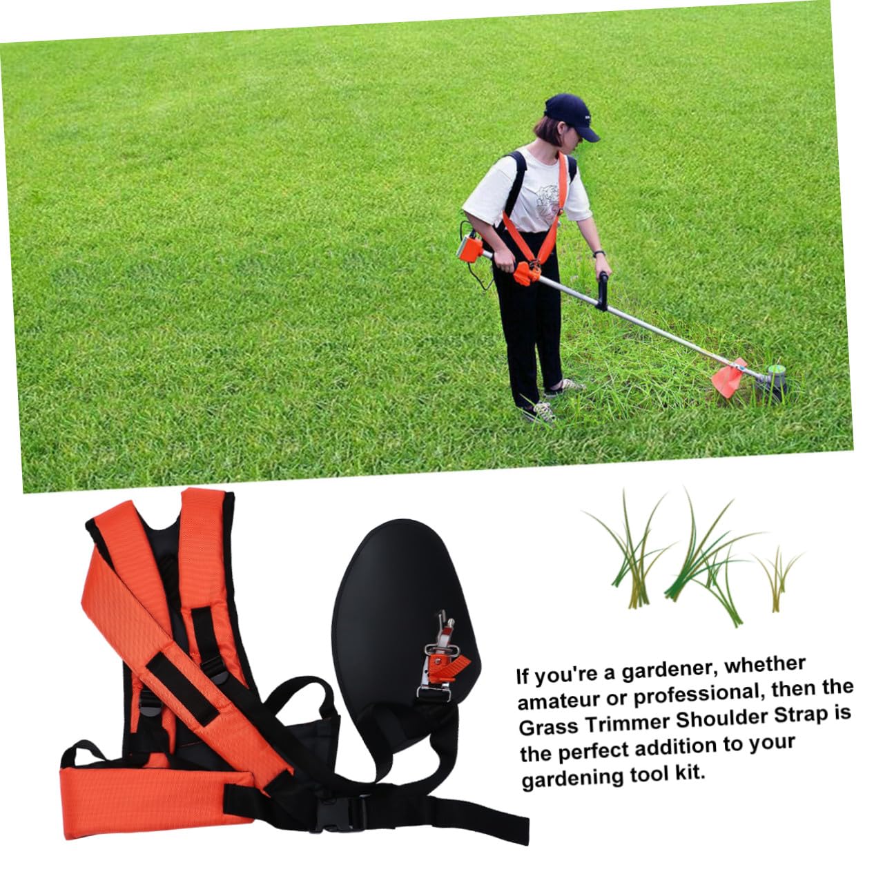 Alasum Cinturón Acolchado para Desbrozadora Arnés en Forma, Doble Correa Ajustable y Cinturón de Tela para Soporte Cómodo en Jardinería