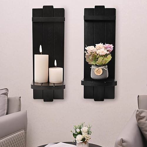 Miniatura 8 de Yorkmills Juego de 2 apliques de decoración de pared, portavelas de pared, decoración rústica de granja, arte de pared para el hogar, candelabros