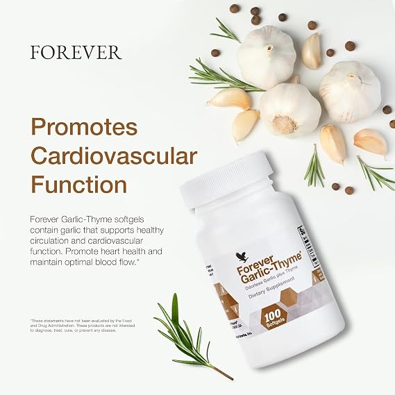 Forever Living - Forever Garlic-Thyme - 100 Softgels | Contains 10 Mg Garlic Extract, 50 Mg Thyme Leaf Powder, Odorless Gluten-Free Softgels, For Daily Supplement Use