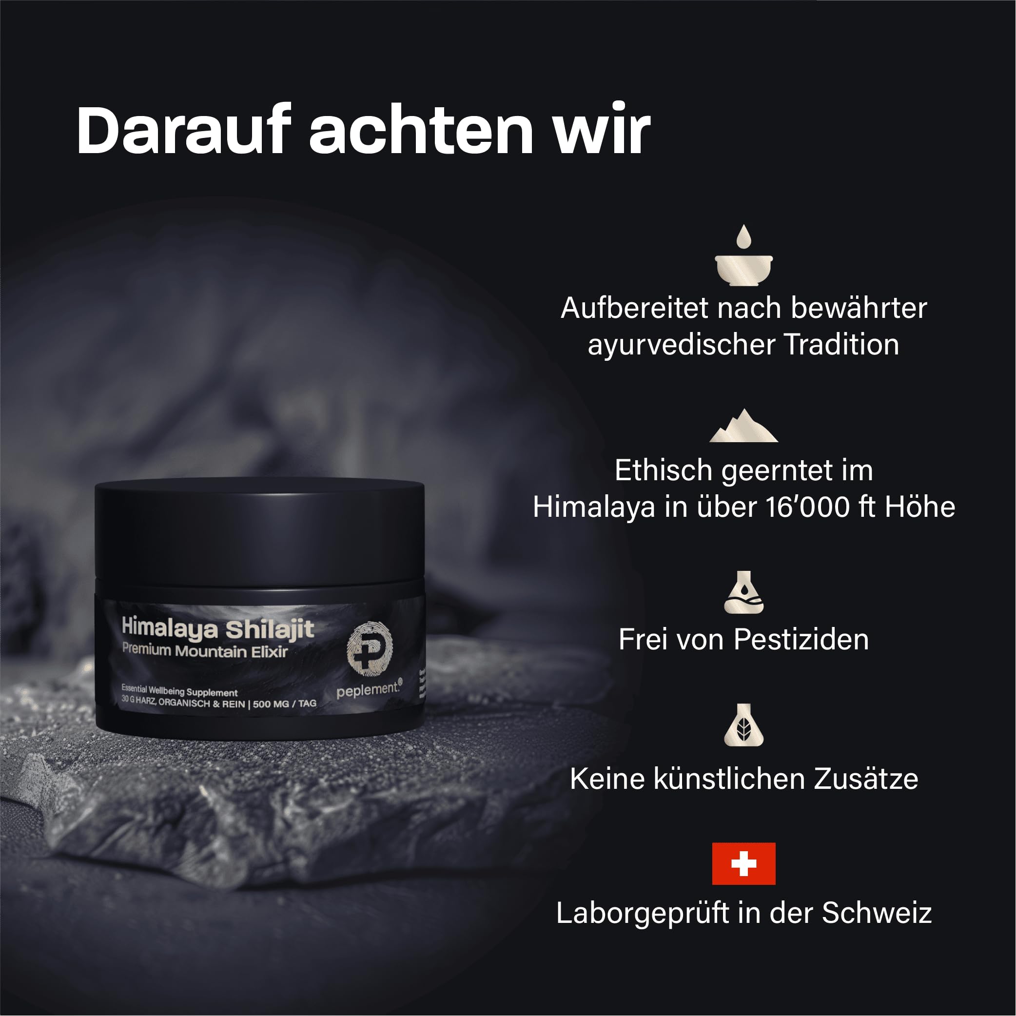 100% Reines Himalaya Shilajit Harz — (Mumijo) 30g Shilajit Resin mit natürlicher Huminsäure, Fulvinsäure und Mineralstoffen, vegan, geprüft aus der Schweiz, frei von Zusätzen - 3er Pack