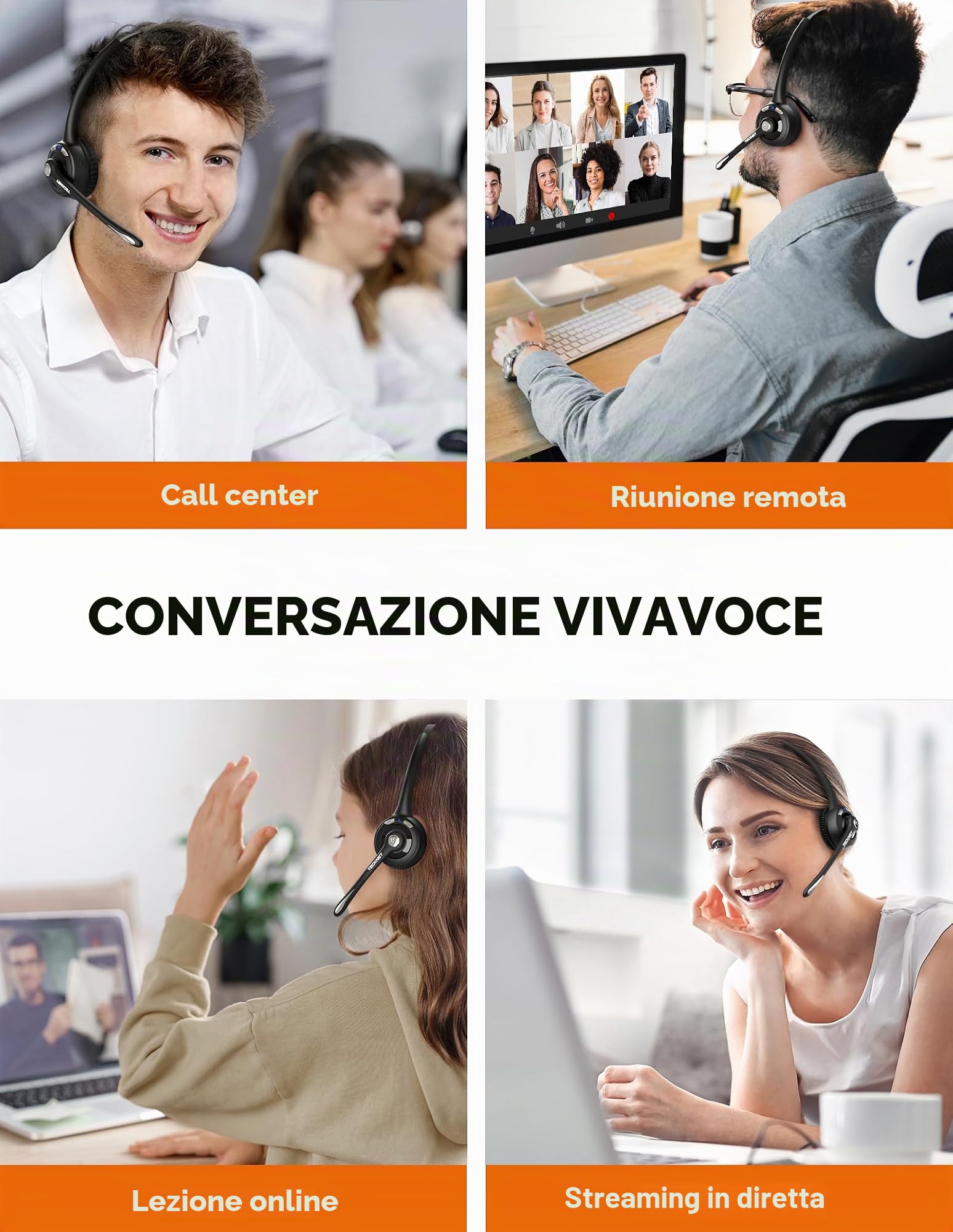 TECKNET Auricolare Bluetooth & Dongle USB, cuffie wireless ad orecchio con microfono a cancellazione di rumore, auricolare senza fili a mano libera per cellulare, PC, casa, ufficio, call center
