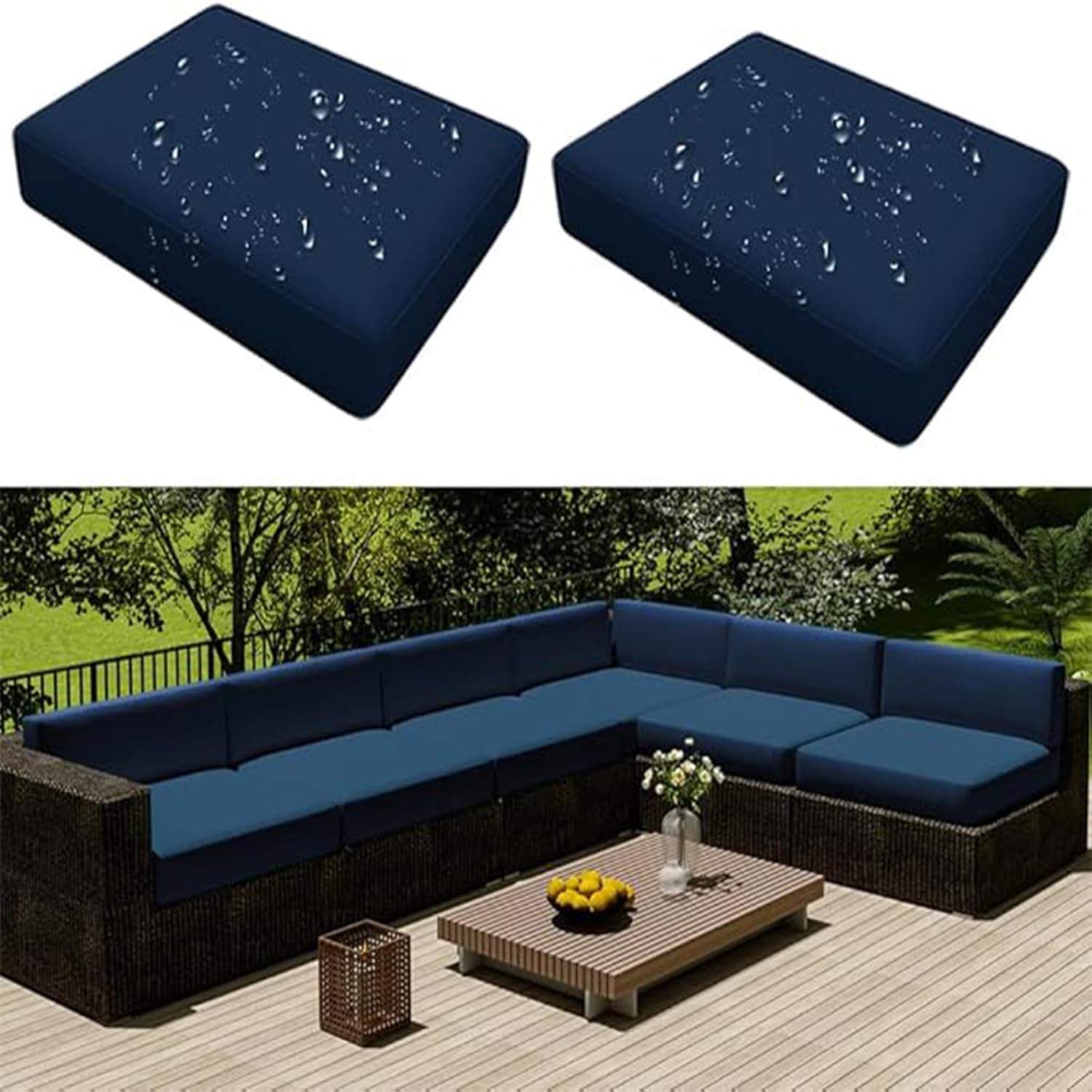 Housse de coussin de canapé extérieur imperméable 60x60x10cm bleu marine