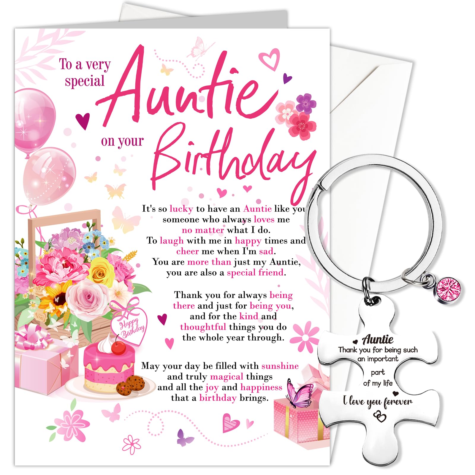 HOWAF Auntie Birthday Card, Happy Birthday Card for Auntie from Niece Nephew & Keyring, Gifts for Aunt Aunty, Gifts from Niece Nephew — image 1
