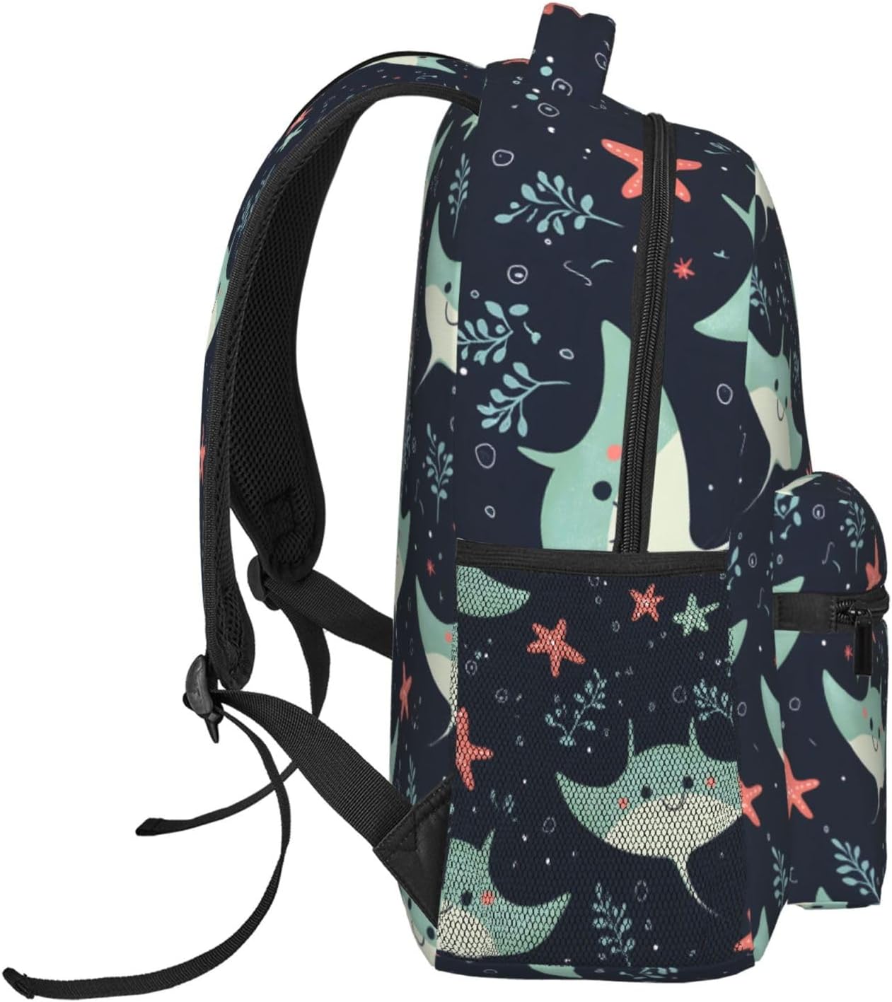 Smiling Stingray Casual Backpack, Lightweight Laptop Bag Daypack, Starfish Dark Backpacks for Women Men Teens Students, Cute Playful Polyester Bookbag Gifts for School Work Travel Hiking - Image 3