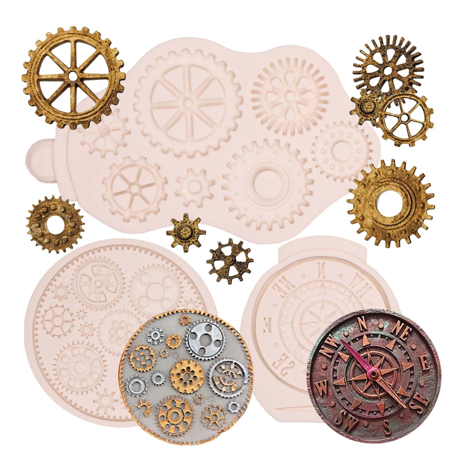 3 Pack Steampunk Gears Silicone Molds for Chocolate, Resin & Clay Crafts