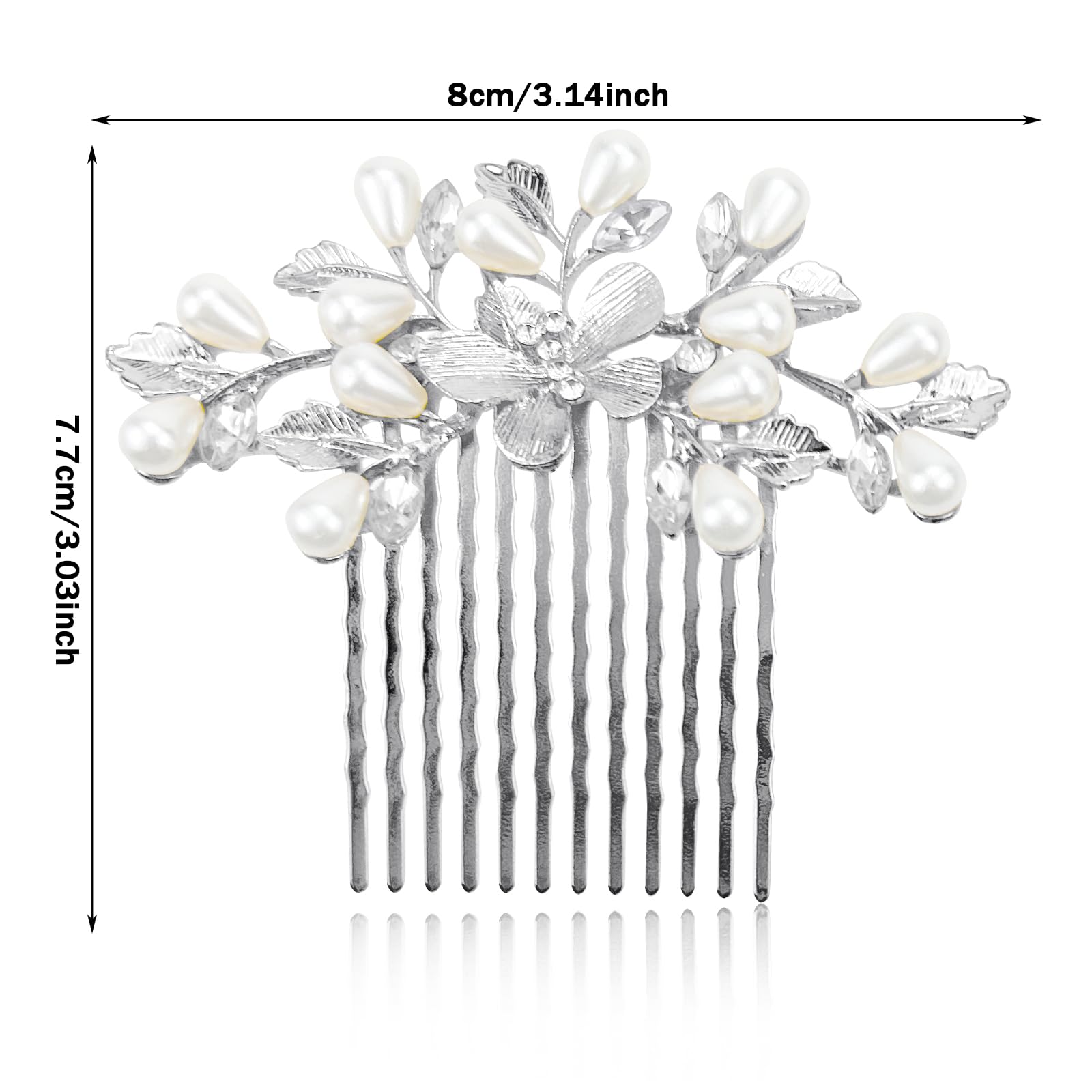 2PCS Bride Wedding Bridal Hairpin Comb,Pearl Butterfly Leaves Hair Pins Accessories,Vintage Golden Leaf Hairpin,Bridal Hair Clips for Women and Girls (Gold+Silver) - Image 2
