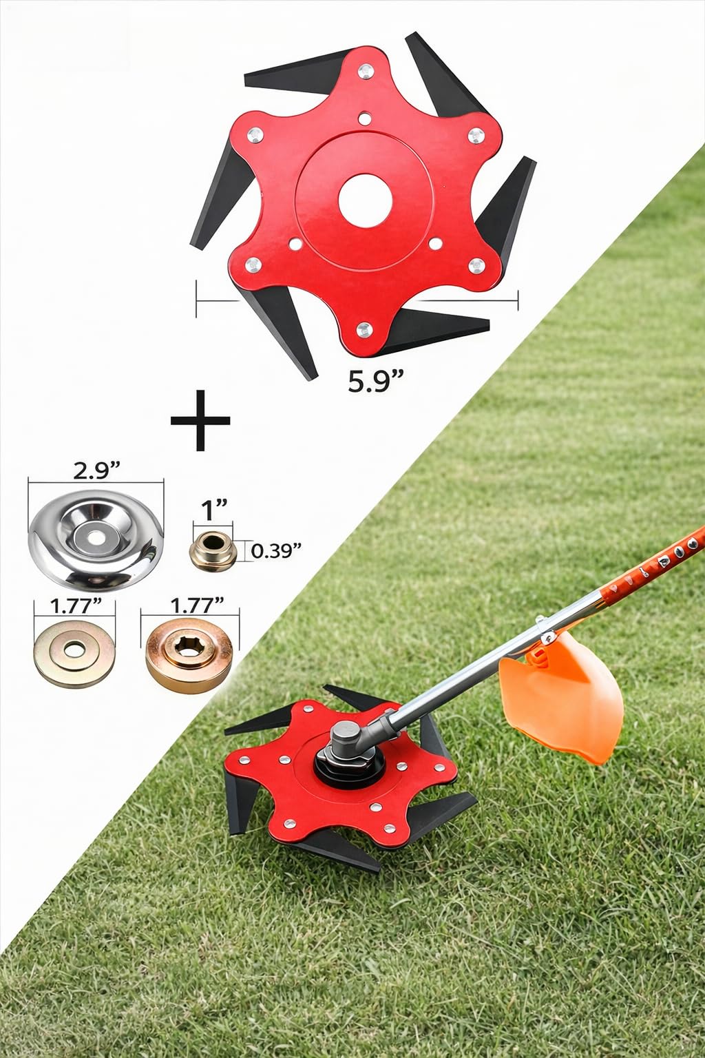 Kit de pièces de rechange pour débroussailleuse en acier à 3 dents et 6 lames de rasoir, multifonctionnel, trou de 1 pouce, pour aménagement paysager