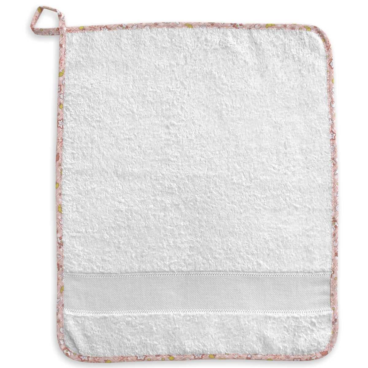 Set asilo da ricamare a punto croce, tre pezzi, sacchetto salvietta e bavaglia, spugna bianca, tela aida, punto croce, set asilo da personalizzare con ricamo a punto croce (81 Casette rosa)