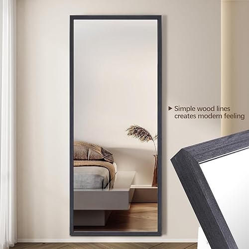 Miniatura 6 de BOLEN Espejo de longitud completa de 65 x 22 pulgadas con marco de madera y soporte de metal, espejo rectangular grande para el suelo, espejo