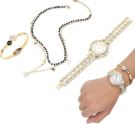 Amazon クリスマスの結婚式のためのブレスレットネックレス 素晴らしいアクセサリー時計ジュエリーセットを見る ゴールド ジュエリー収納 オンライン通販