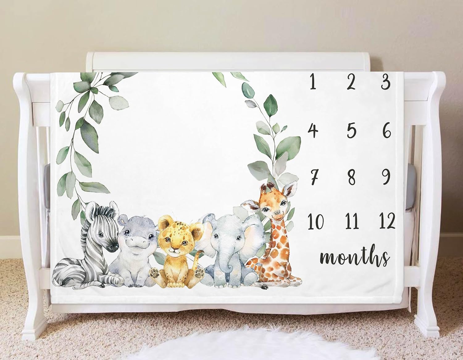 Yuzioey Safari Milestone Blanket, Jungle Wild Animals Baby Growth Chart Monthly Blanket, Watch Me Grow Jungle Safari Baby Nursery for New Moms Baby Shower(50"x40") - Image 5