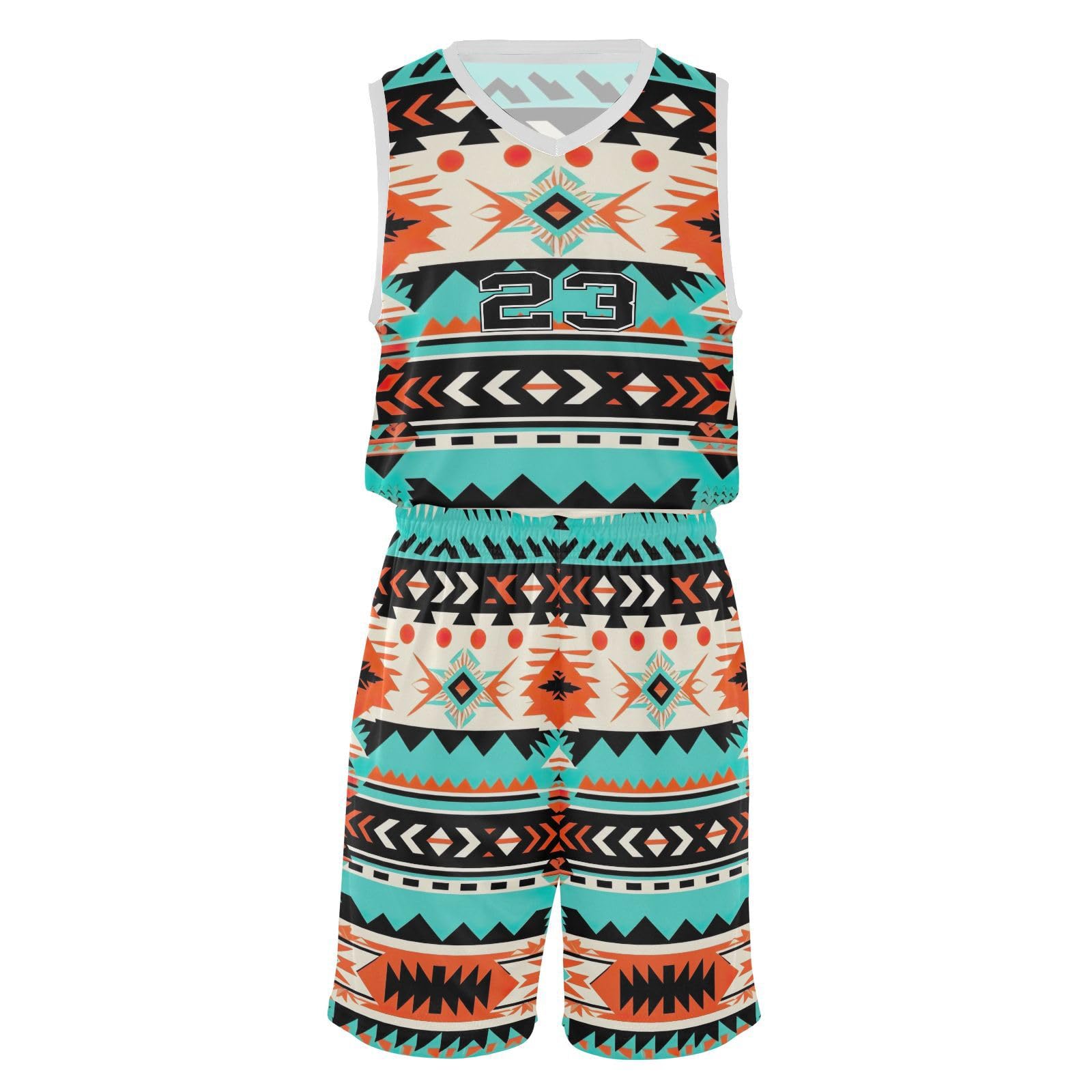 FLildon Aztec Navajo Boys Basketball Jersey Set Tank Top Shorts Tracksuit Sport Training Suit for Kids, XL